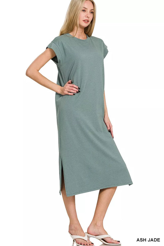 Midi Dress, Round Neck Side Slit  Shop Dresses at In Style Chics Boutique 