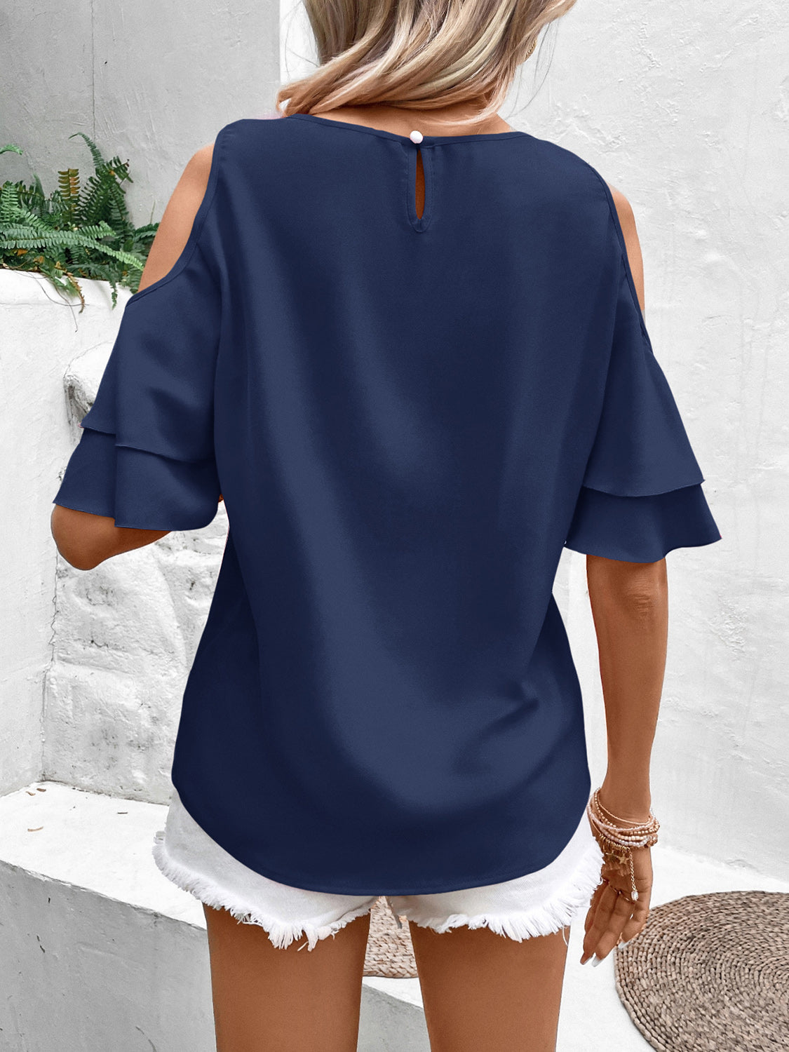 Cold Shoulder Flounce Sleeve Blouse - In Style Chics Boutique LLC