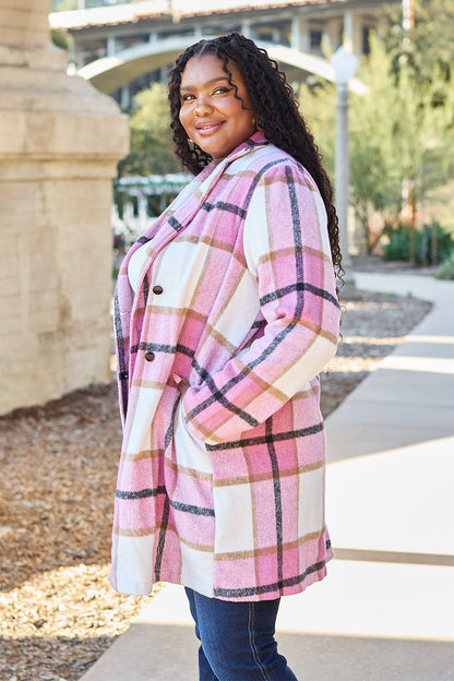 Double Take Full Size Plaid Button Up Lapel Collar Coat - In Style Chics Boutique LLC