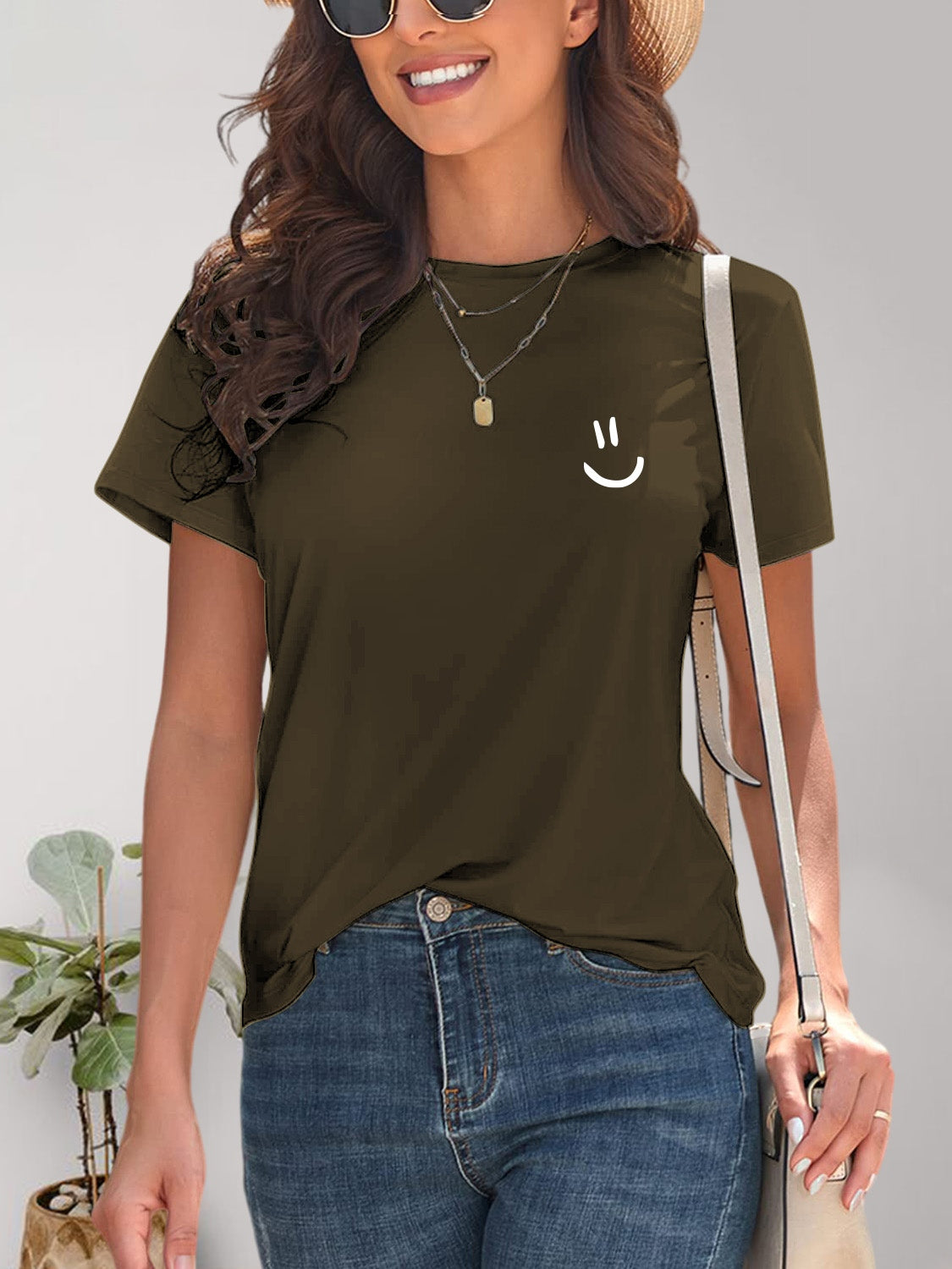 Smile Graphic Round Neck Short Sleeve T-Shirt - In Style Chics Boutique LLC