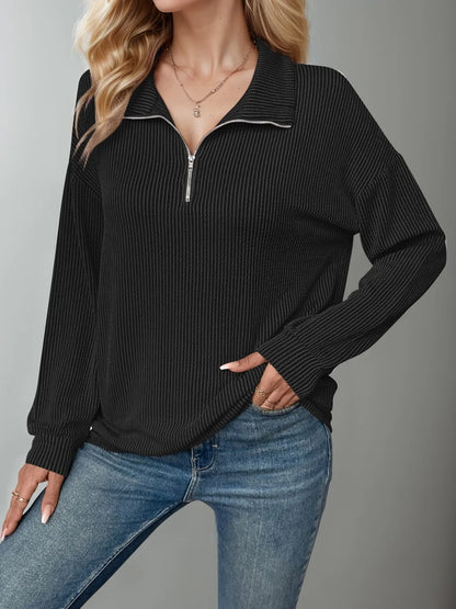 Striped Half Zip Long Sleeve T-Shirt at In Style Chics Boutique 