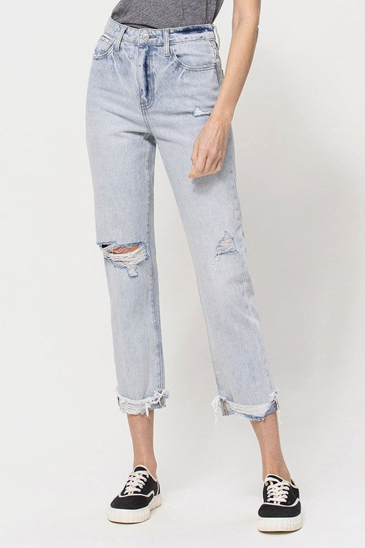 Super High Relaxed Cuffed Straight Jeans for Women - In Style Chics Boutique LLC