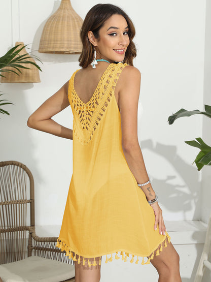 Tassel Scoop Neck Wide Strap Cover-Up - In Style Chics Boutique LLC