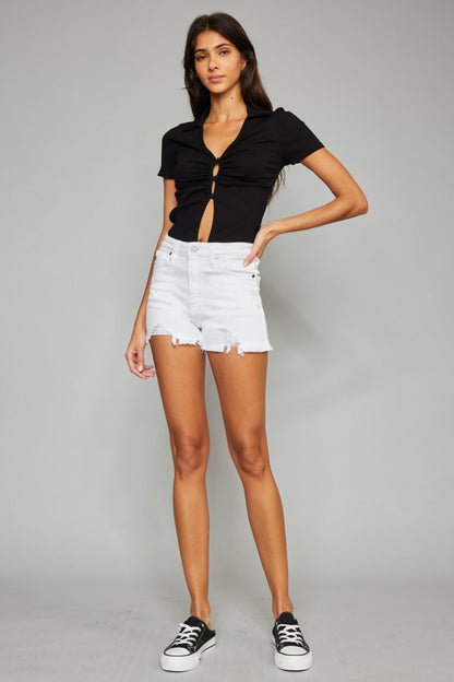 Kancan Full Size High Rise Frayed Hem Denim Shorts - In Style Chics Boutique LLC