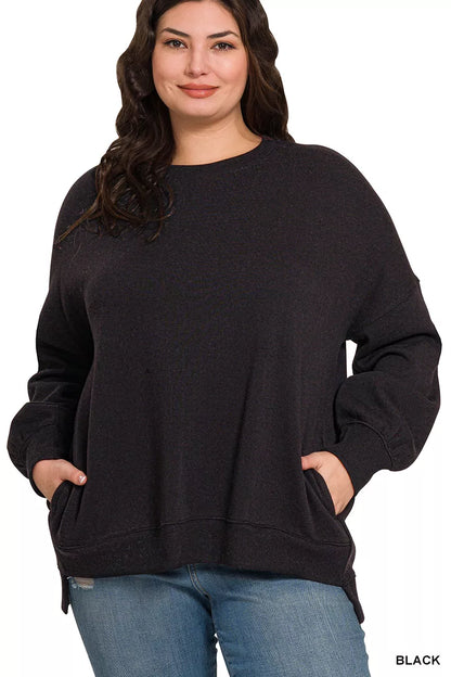 Shop Fleece Hi-low 🖤  Boyfriend Sweatshirt with Pockets at In Style Chics Boutique 