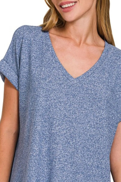 V-neck Tee, Soft Melange Hacci - In Style Chics Boutique 