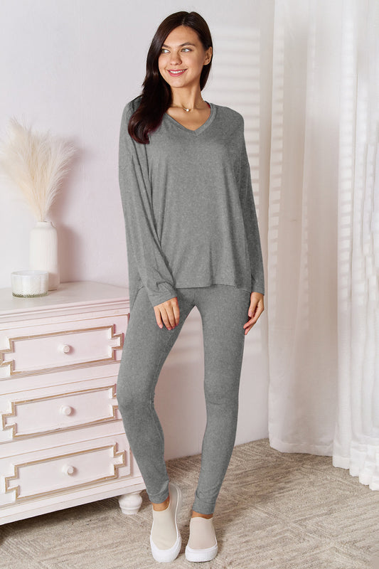 Basic Bae Bamboo Full Size V-Neck Long Sleeve Top and Pants Lounge Set