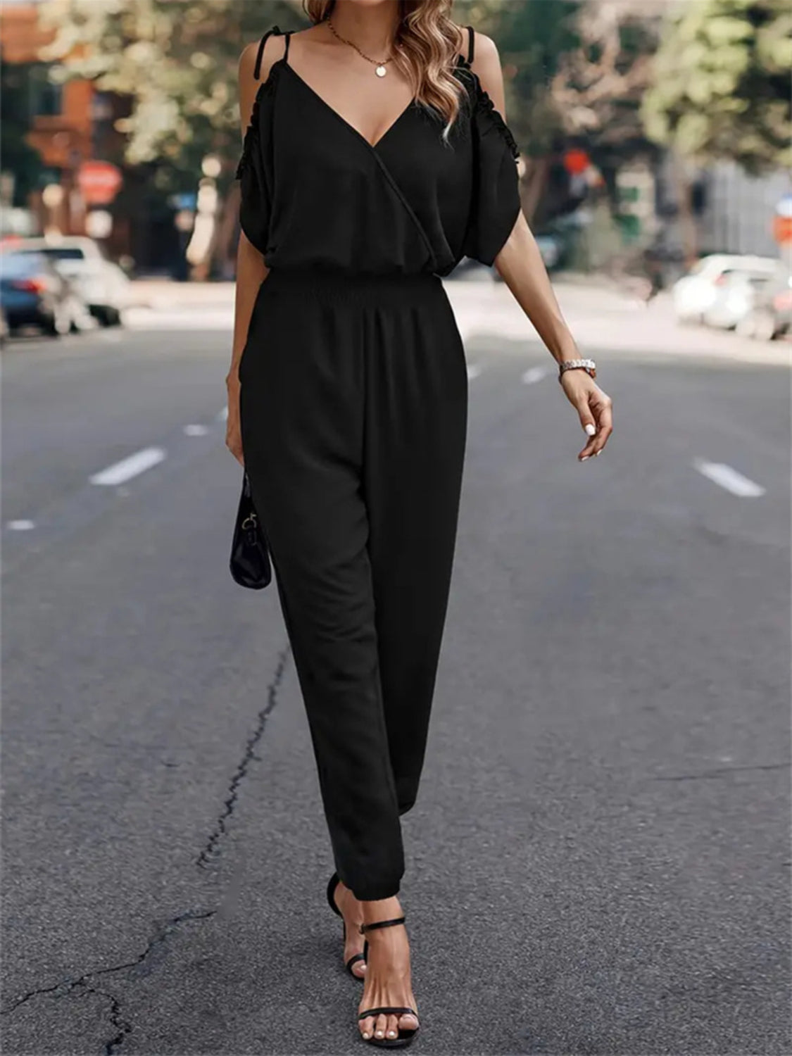 Surplice Tied Spaghetti Strap Jumpsuit - In Style Chics Boutique 