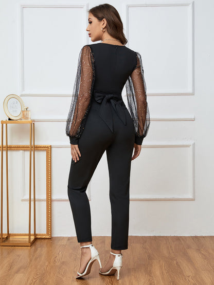 Plunge Long Sleeve Jumpsuit - In Style Chics Boutique LLC