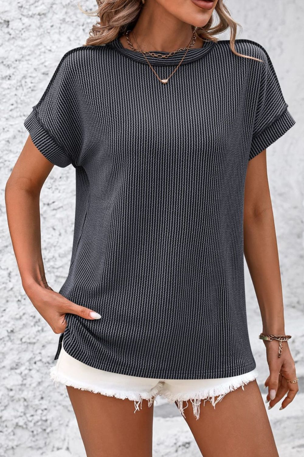 Striped Round Neck Short Sleeve T-Shirt - More Colors! - In Style Chics Boutique LLC