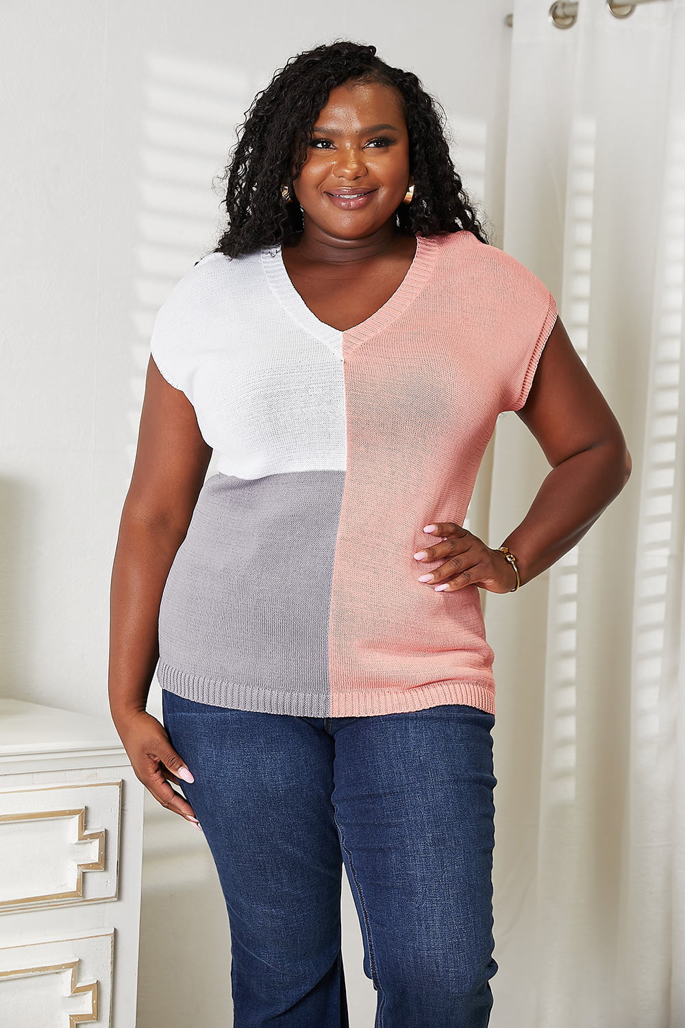 Color Block V-Neck Knit Top - In Style Chics Boutique 