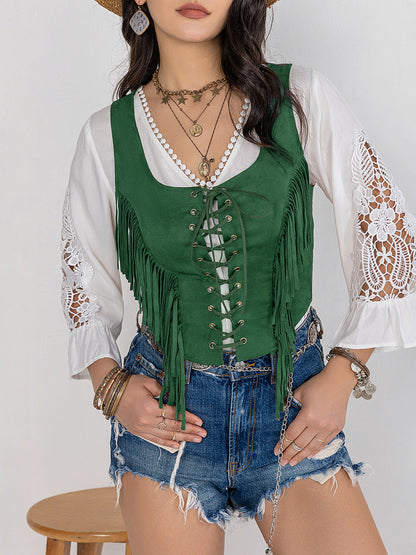 Fringe Lace-Up Wide Strap Tank - In Style Chics Boutique LLC