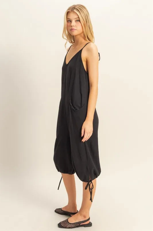 V-Neck Romper, Pocket Detail Side Tie Hem - In Style Chics Boutique 