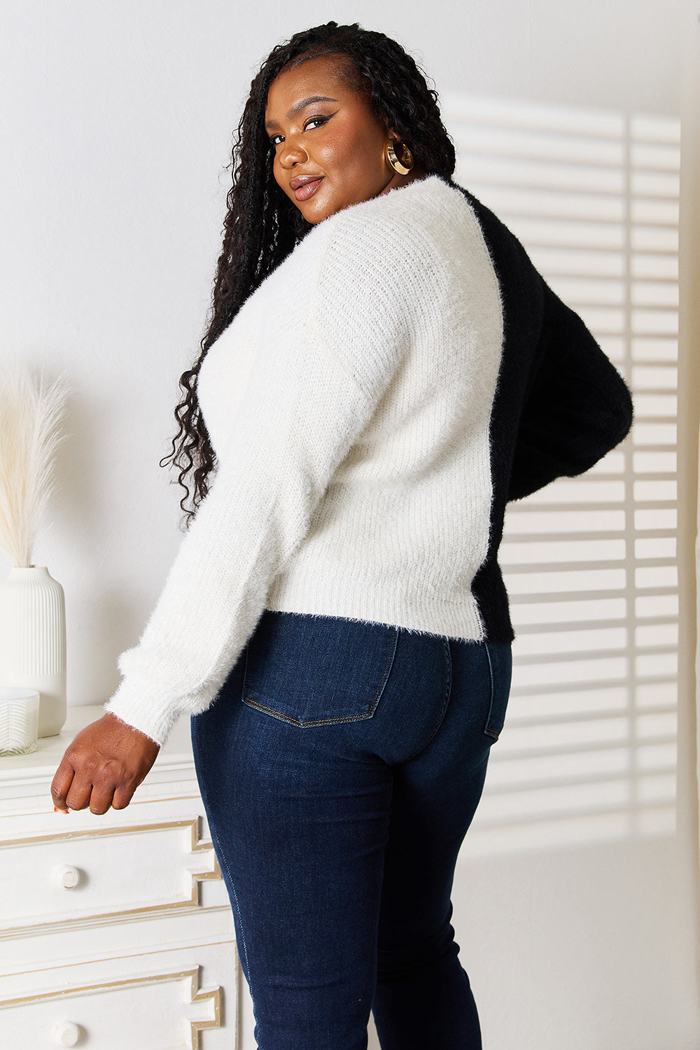 Black and White 🤍 V-Neck Cardigan, Contrast Button-Front  at In Style Chics Boutique 