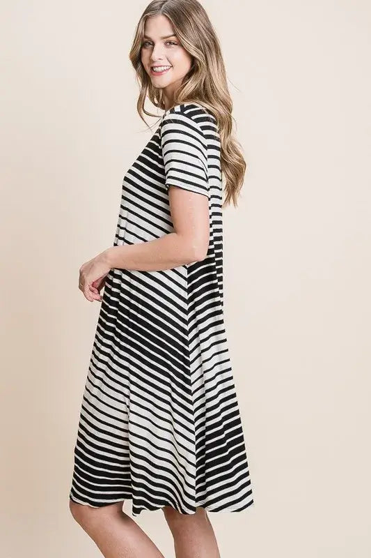 Casual Stripe Round Neck Tee Dress - LuLaRoe Alternative - In Style Chics Boutique Women's Juniors Cute Clothes Online 