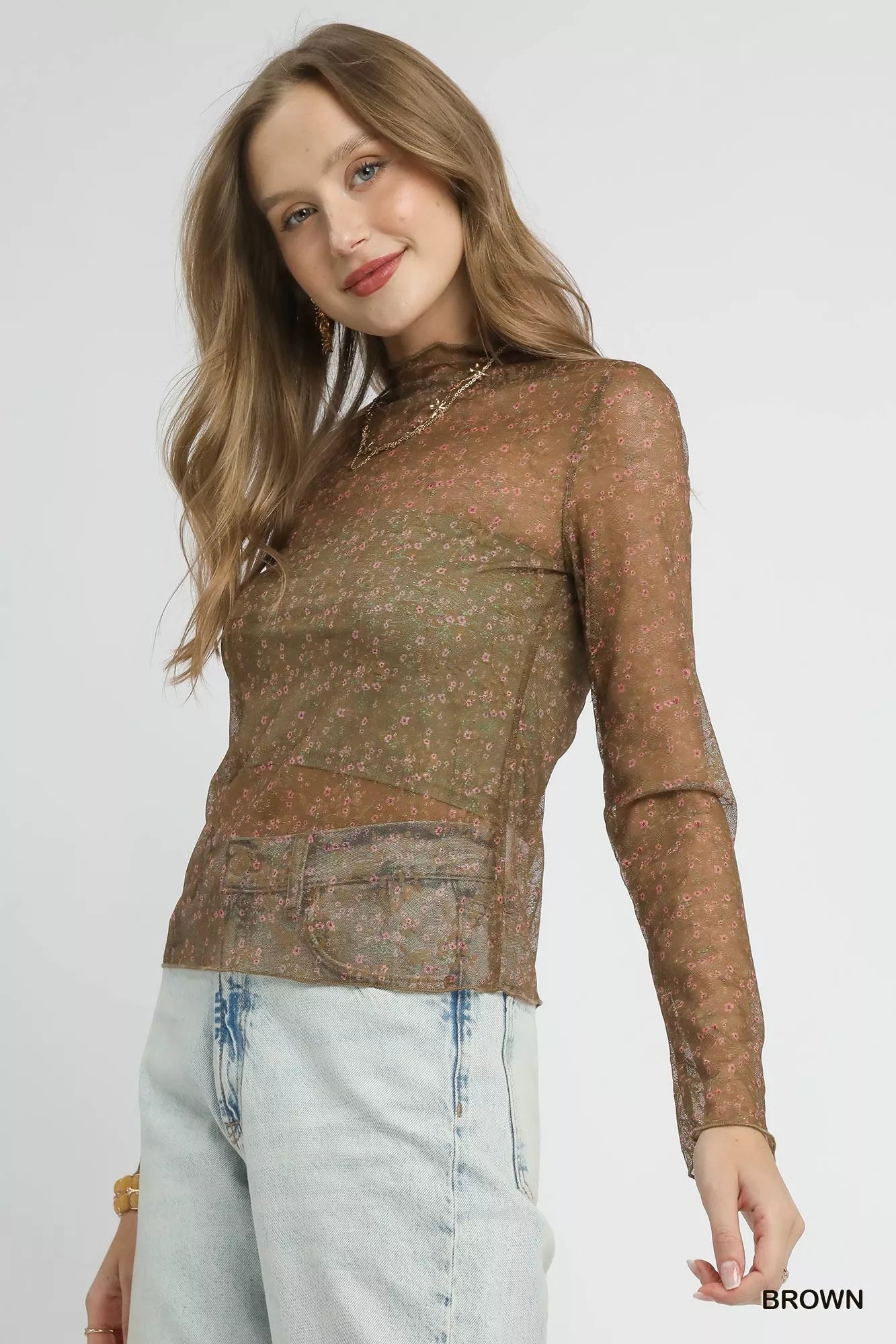 Nylon Lace Mesh Long Sleeve Top Shop Cute Fall Styles at In Style Chics Boutique 