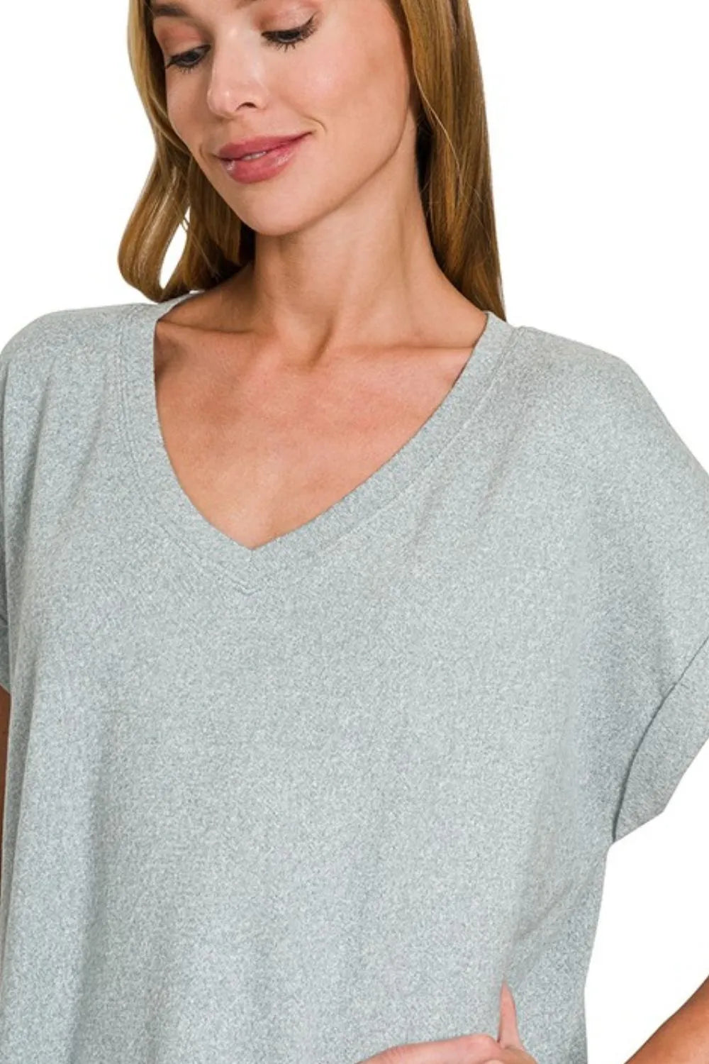 V-neck Tee, Soft Melange Hacci - In Style Chics Boutique 