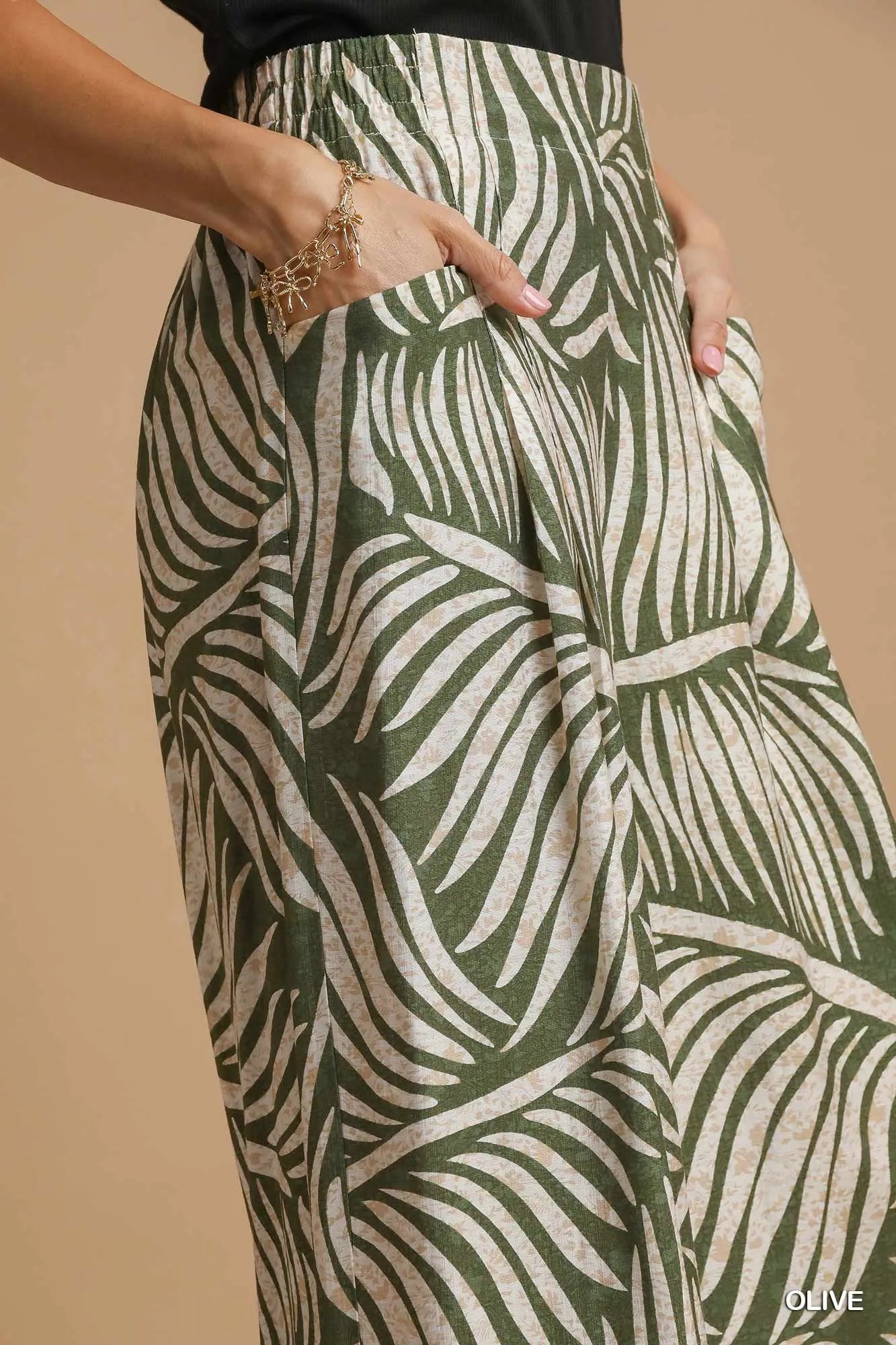 Palm Leaf Print Wide Leg Culotte Pants at In Style Chics Boutique at In Style Chics Boutique 