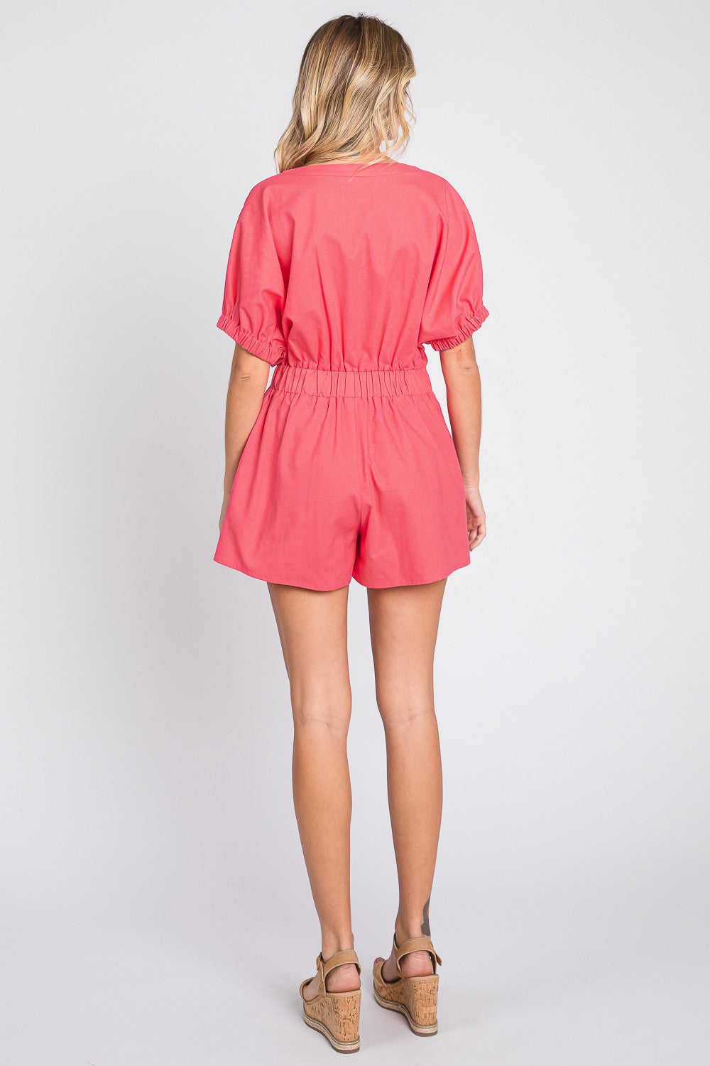 GeeGee Half Button V-Neck Linen Romper - In Style Chics Boutique LLC