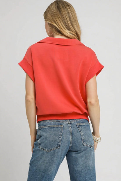 Luxe Knit Collared Short Sleeve Polo Sweatshirt at In Style Chics Boutique 