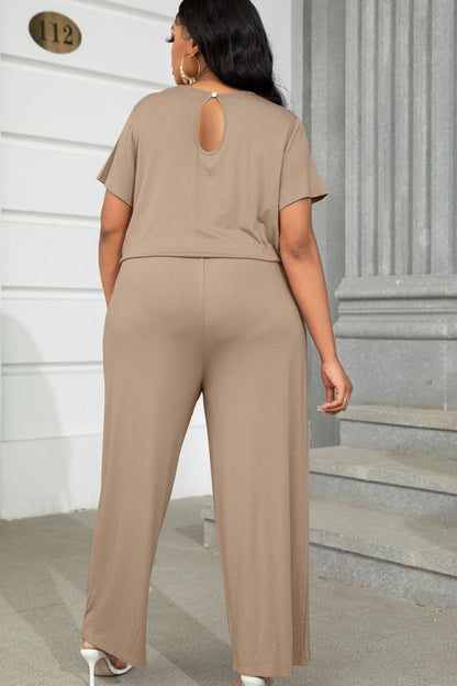 Plus Size Drawstring Waist Short Sleeve Jumpsuit - In Style Chics Boutique LLC