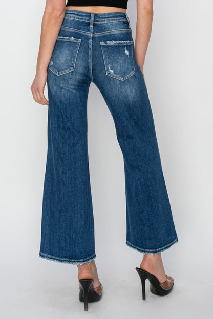 Risen Full Size High Rise Patch Detailed Wide Leg Crop Jeans - In Style Chics Boutique LLC