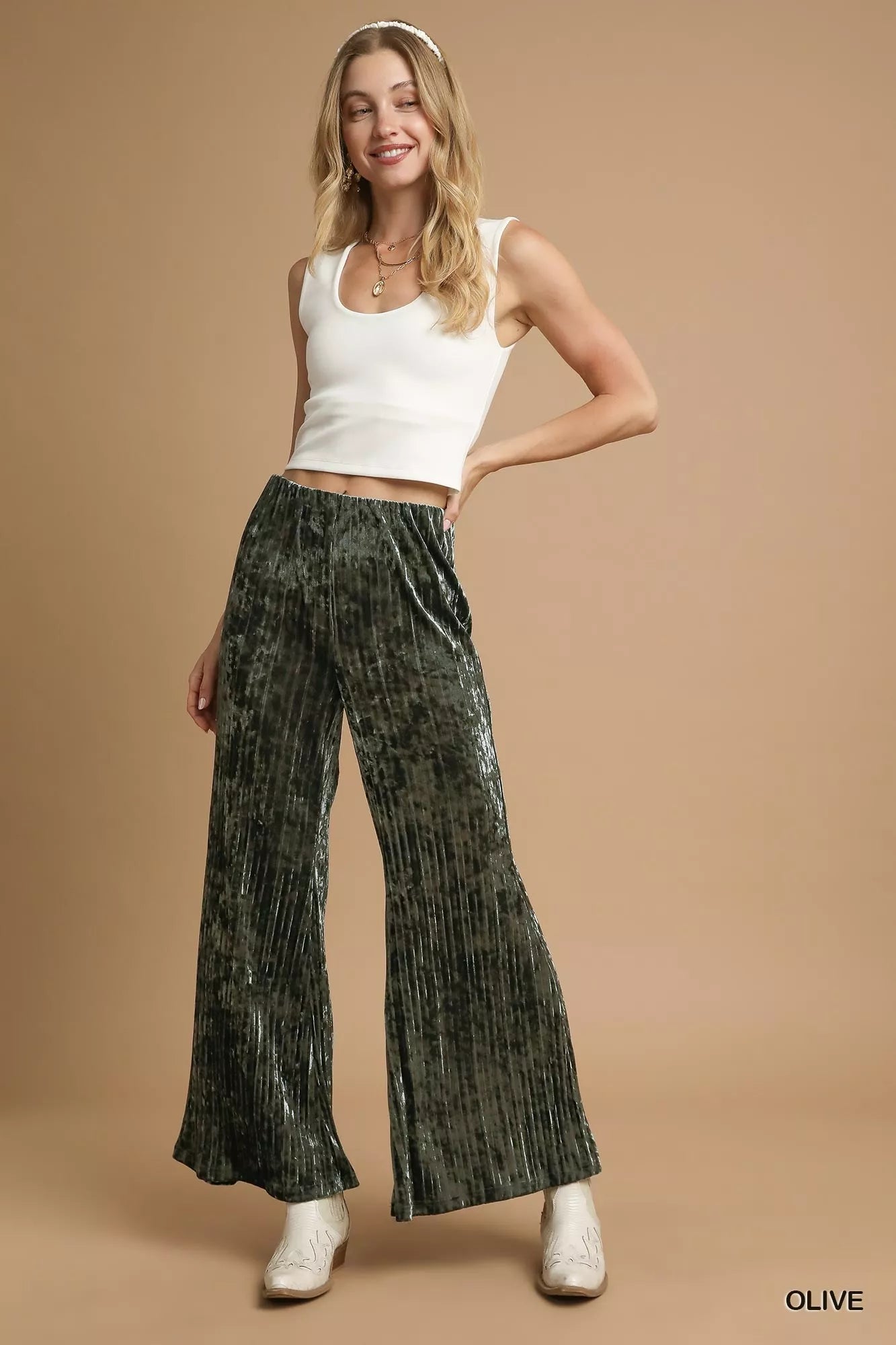Velvet Pleated Wide Leg Pants at In Style Chics Boutique 