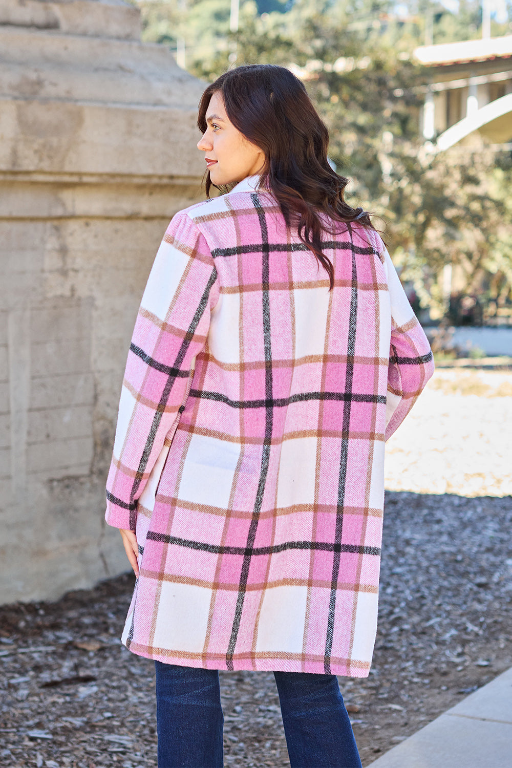 Double Take Full Size Plaid Button Up Lapel Collar Coat - In Style Chics Boutique LLC