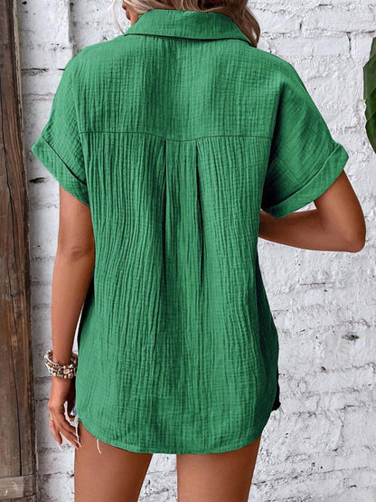 Textured Button Short Sleeve Shirt More Colors! - In Style Chics Boutique LLC