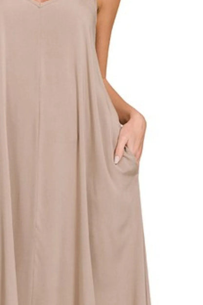 Cami Dress With Flowy Pockets Woven Arc Hem  - In Style Chics Boutique Women's Juniors Clothes Online 
