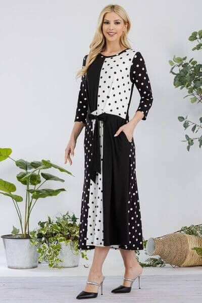 Polka Dot Front Tie Midi Dress - In Style Chics Boutique 