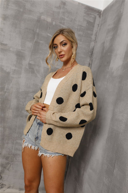 Angel Wings Polka Dot Open Front Drop Shoulder Cardigan