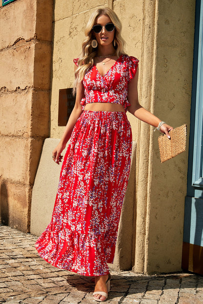 Printed Tie Back Cropped Top and Maxi Skirt Set - More Options! - In Style Chics Boutique LLC