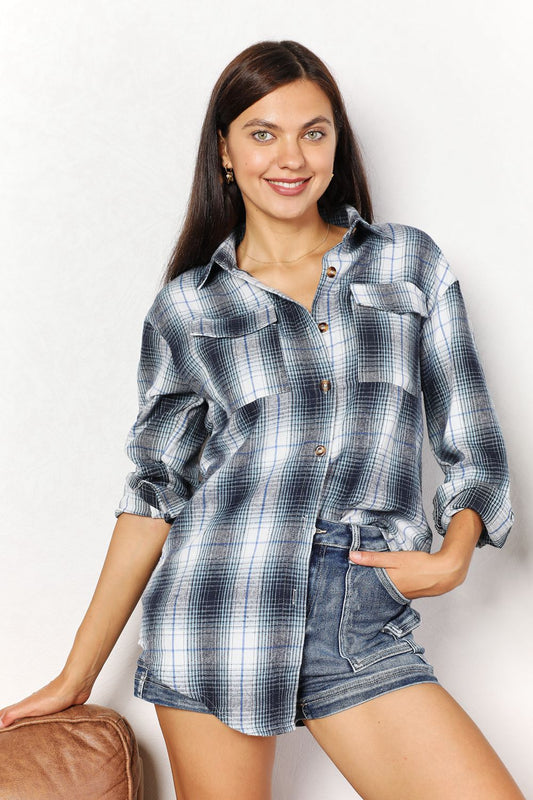 Plaid Dropped Shoulder Shirt for Women - In Style Chics Boutique LLC