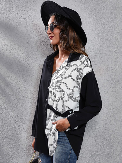 Contrast Button Up Long Sleeve Shirt - In Style Chics Boutique LLC