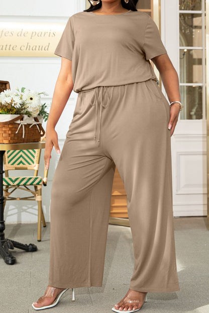 Plus Size Drawstring Waist Short Sleeve Jumpsuit - In Style Chics Boutique LLC