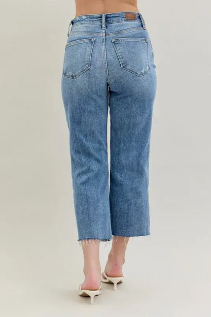 Judy Blue High Waist Destroy Crop Wide Leg Jeans - In Style Chics Boutique Women's Juniors Plus Size Apparel Online
