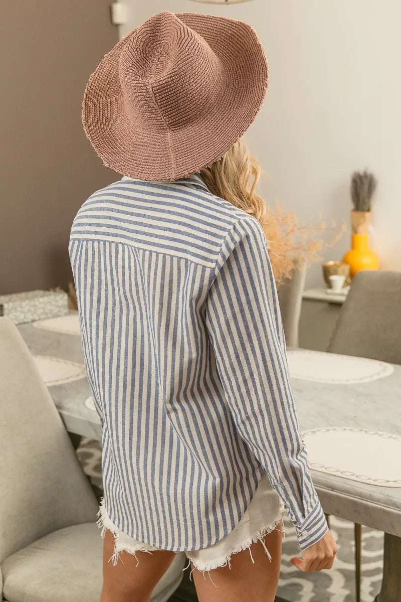 Striped Button Down Shirt, Lurex Linen at In Style Chics Boutique 