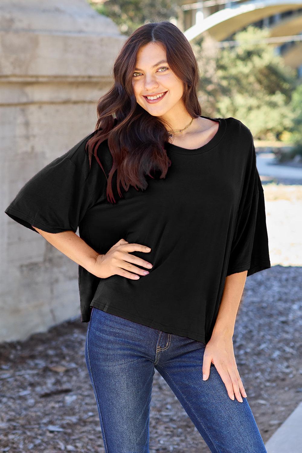 Basic Bae Bamboo Full Size Round Neck Drop Shoulder T-Shirt - More Colors! - In Style Chics Boutique LLC