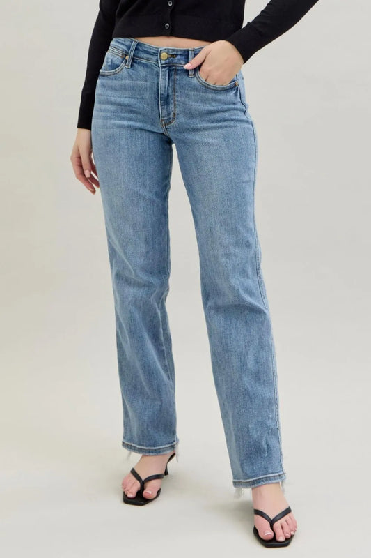 Judy Blue Frayed Hem Cell Phone Pocket Dad Jeans at In Style Chics Boutique 