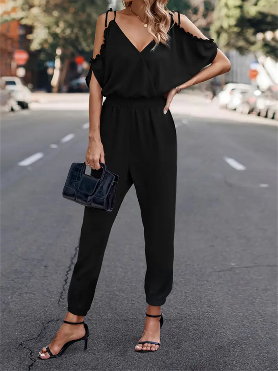 Surplice Tied Spaghetti Strap Jumpsuit - In Style Chics Boutique 