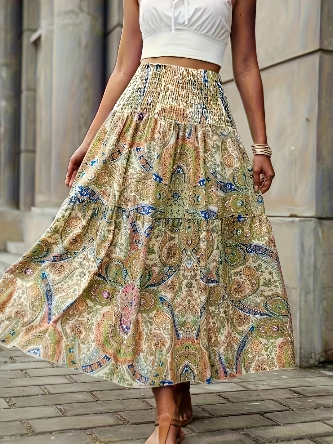 Full Size Tiered Smocked Printed High Waist Skirt - In Style Chics Boutique LLC