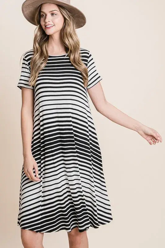Casual Stripe Round Neck Tee Dress - LuLaRoe Alternative - In Style Chics Boutique Women's Juniors Cute Clothes Online 