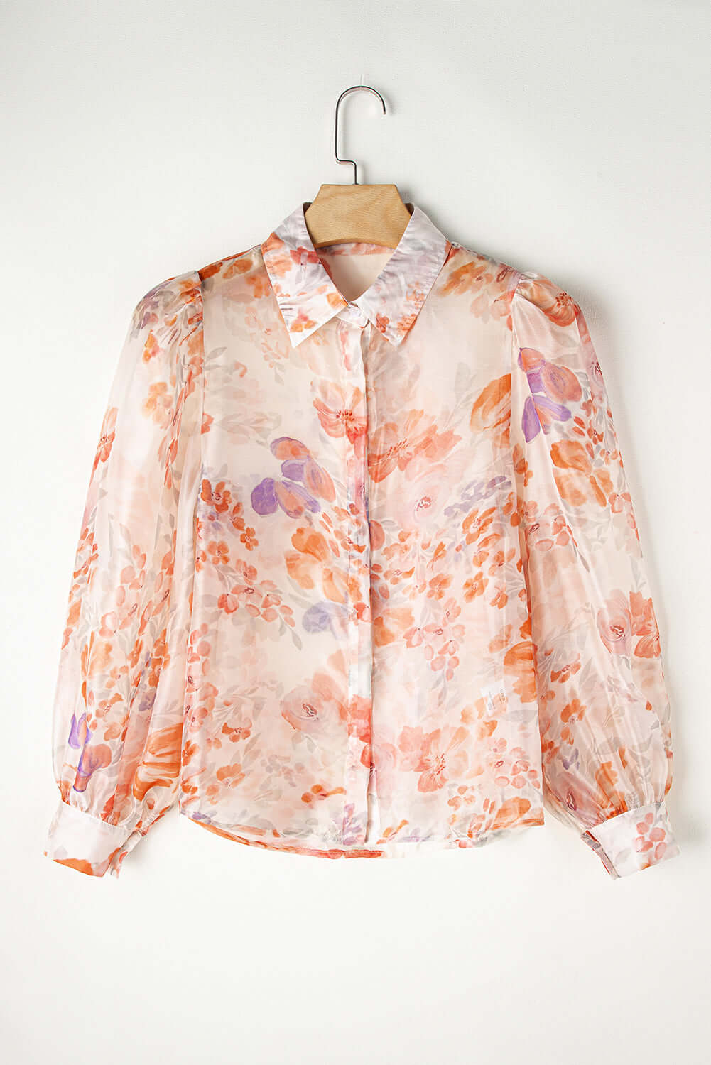 White Floral Print Buttoned Balloon Sleeve Loose Shirt - In Style Chics Boutique Cute Clothes Online Women's Juniors 