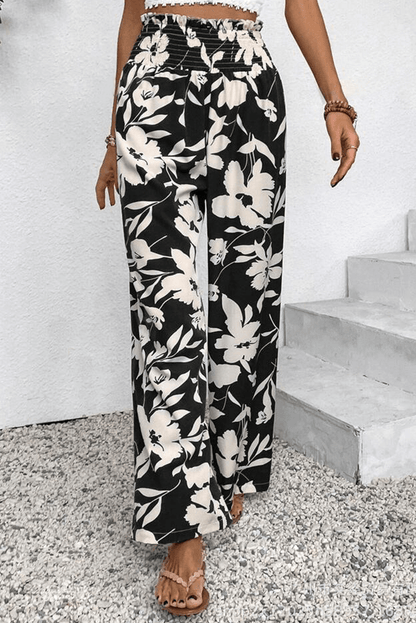 Floral Smocked Frill Waist Wide Leg Pants - Cute Clothes Online - In Style Chics Boutique Women's Juniors 