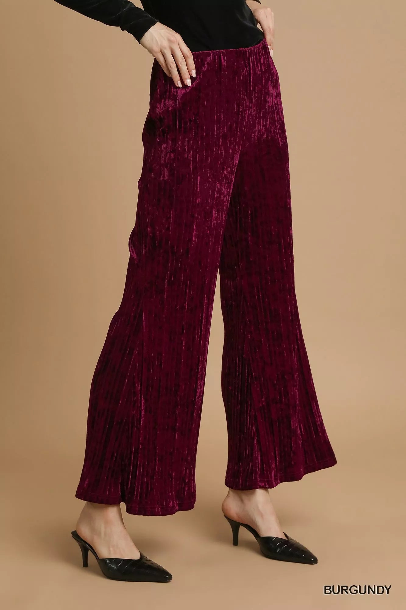 Velvet Wide Leg Flare Pants in Burgundy at In Style Chics Boutique Fall Fashion and Style 