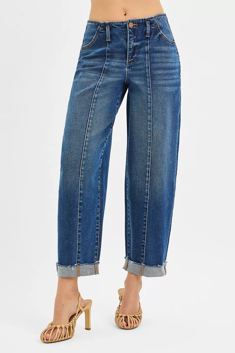 RISEN High Rise Fit Barrel Cuffed Jeans at In Style Chics Boutique 