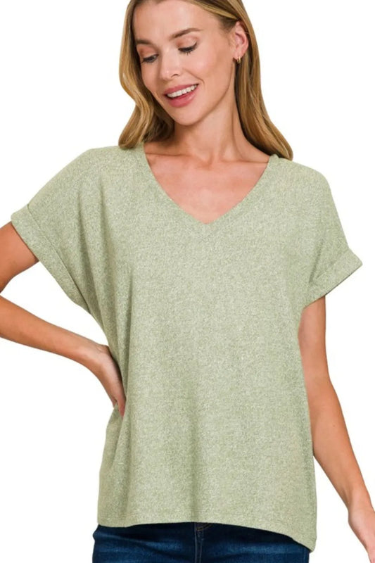 V-neck Tee, Soft Melange Hacci  - In Style Chics Boutique Women's Juniors Clothes Online 