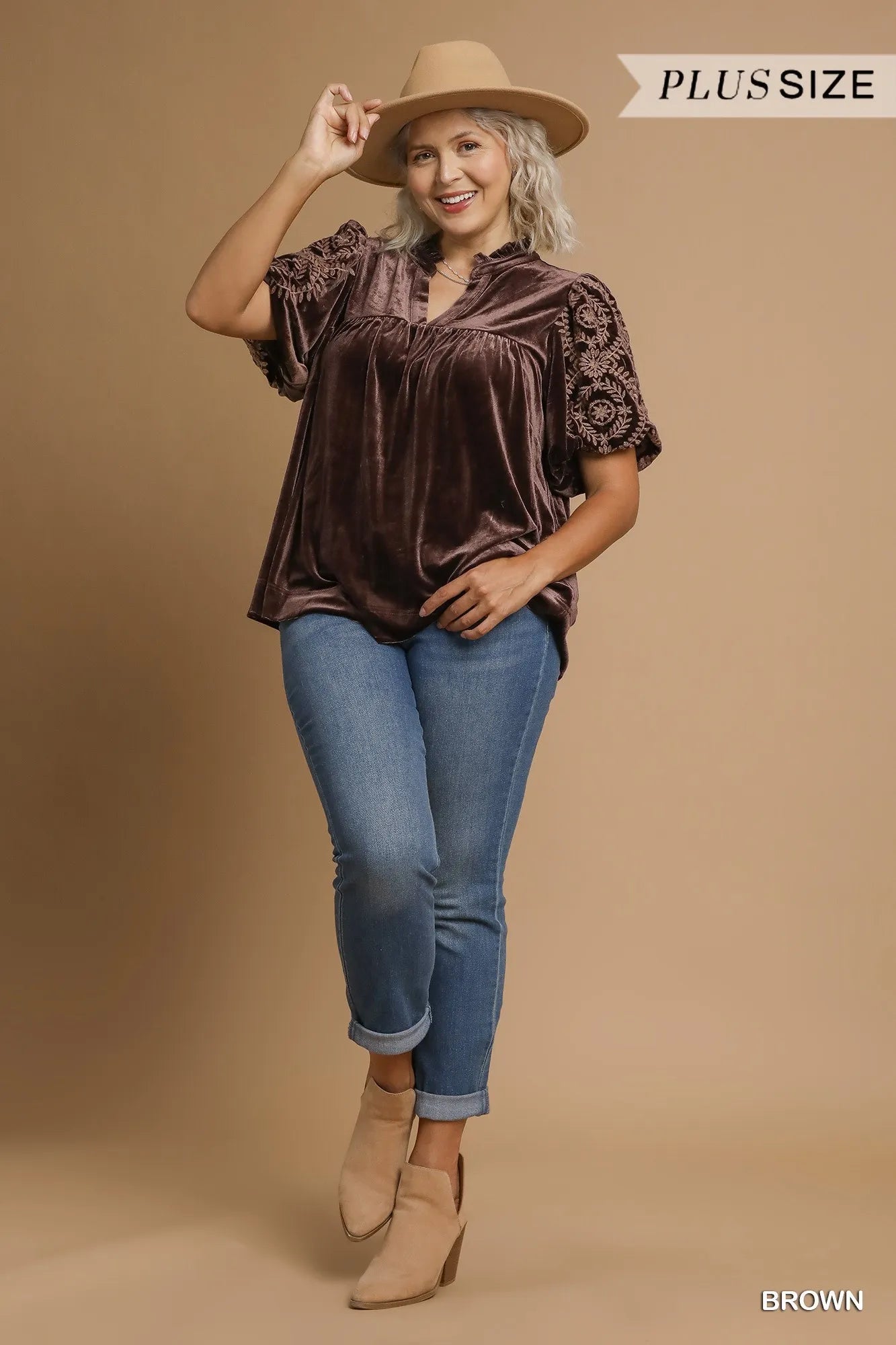 Velvet Embroidered Sleeve Blouse at In Style Chics Boutique 