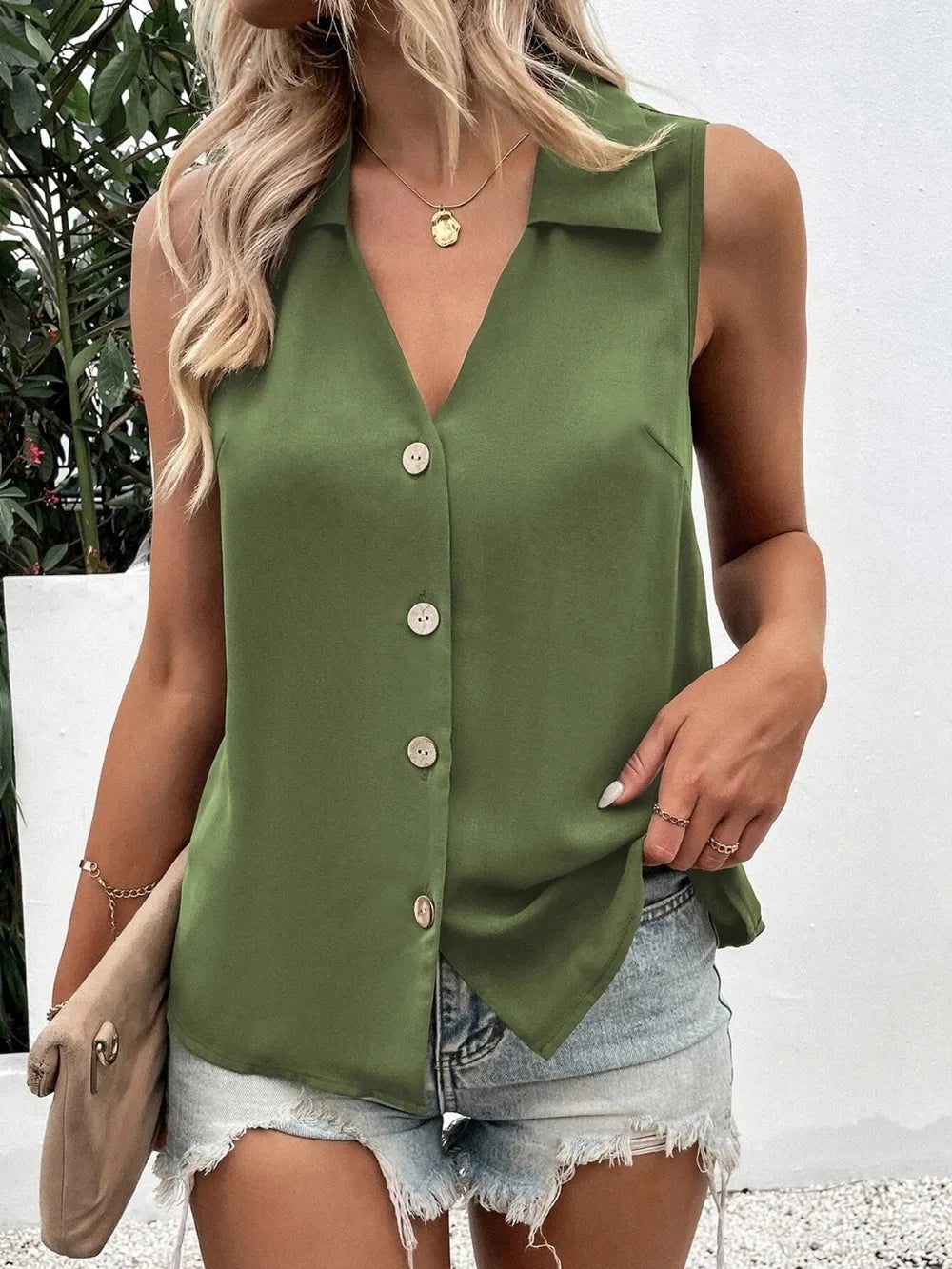 Tank Top, Johnny Collar Button Down - In Style Chics Boutique 